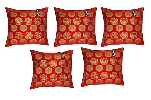 Brocade Dupion Silk Cushion Cover throw sofa case covers 24x24 Inch 5 pcs Set