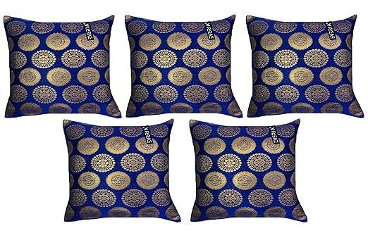 Brocade Dupion Silk Cushion Cover throw sofa case covers 24x24 Inch 5 pcs Set