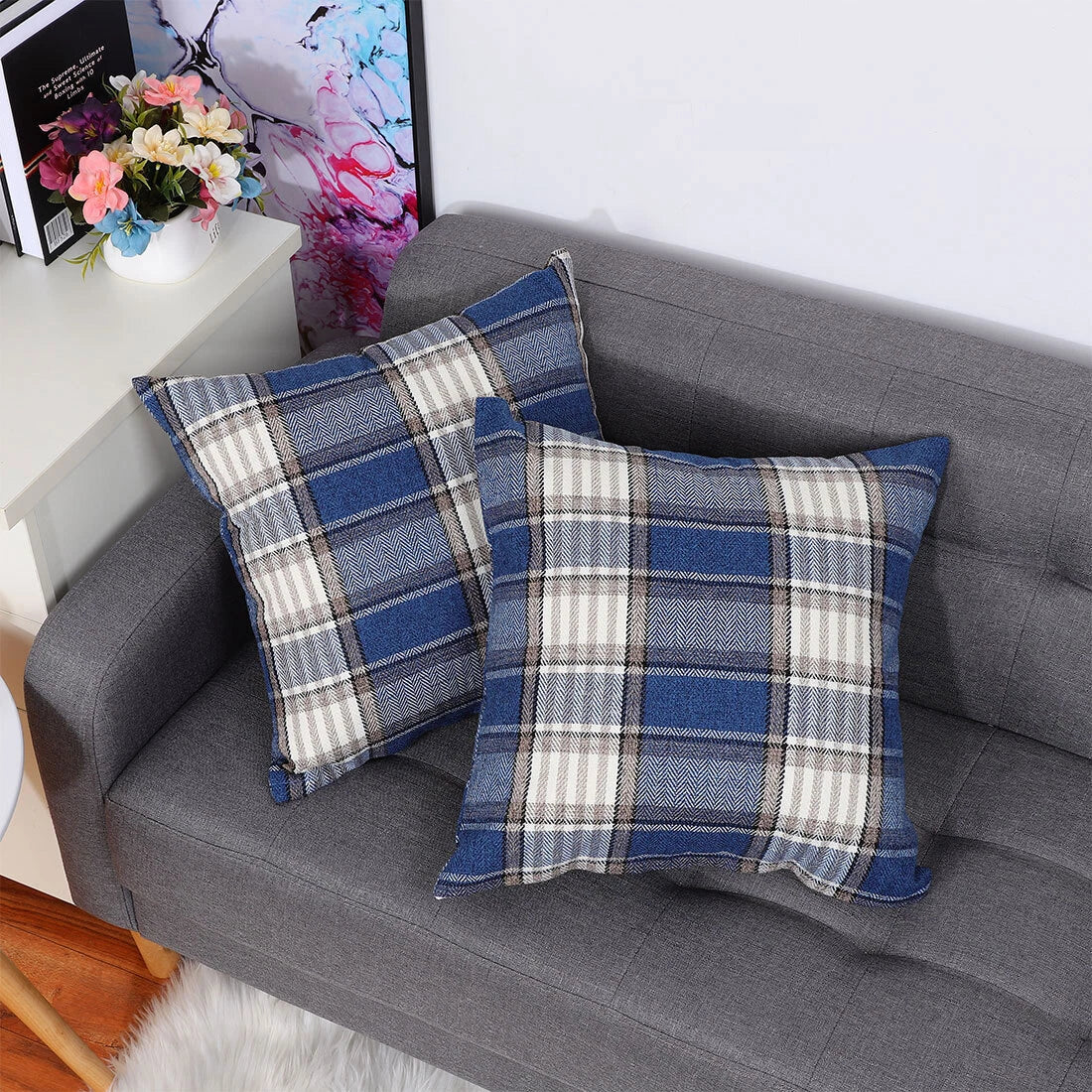 2PCS Buffalo Check Plaid Throw Pillow Case Sofa Waist Cushion Cover Home Bedding