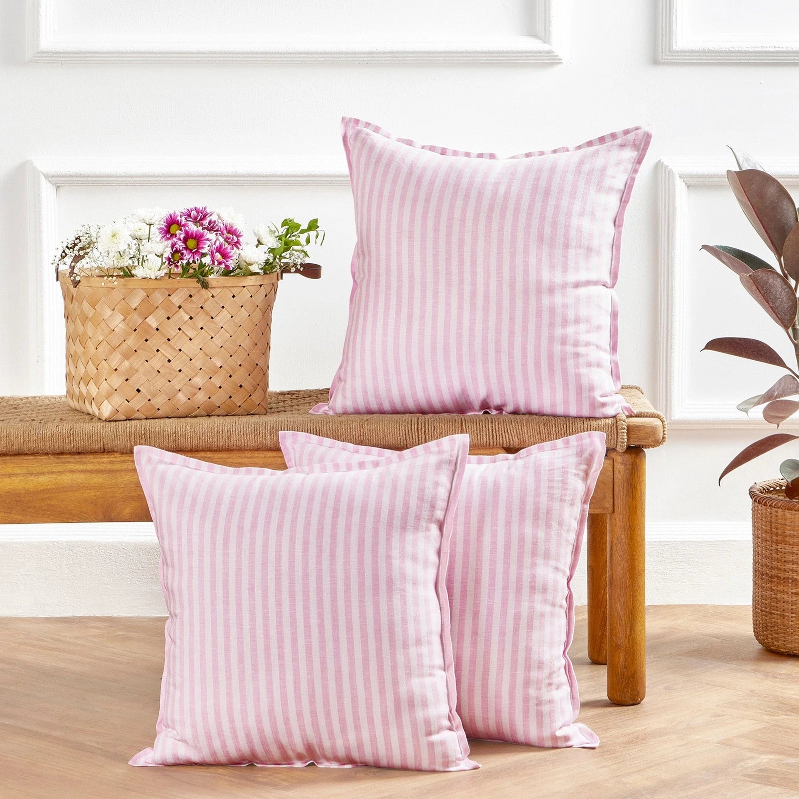 Solino Home Square Linen Pillow Cover for Cushion Couch, Sofa Bed, Santa Barbara