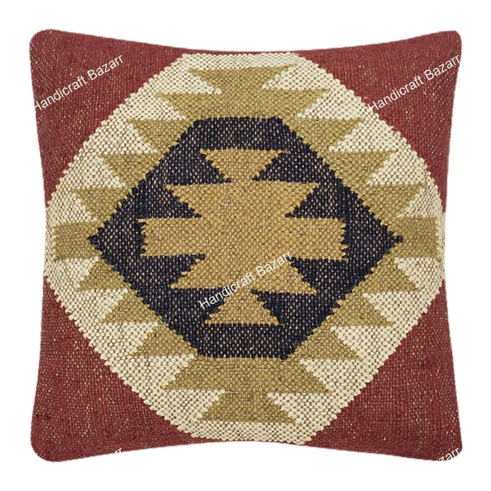 Indian Jute Cushion cover 18x18 inch Vinatge Handwoven Pillow Sham For Sofa chai