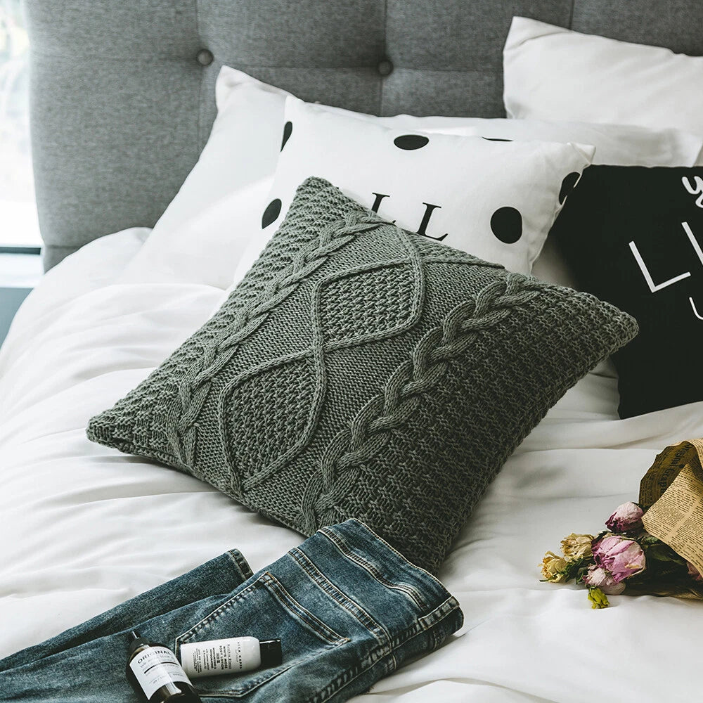 Square Knitted Tassel Pillowcase Sofa Bed Waist Throw Back Cushion Covers Chair