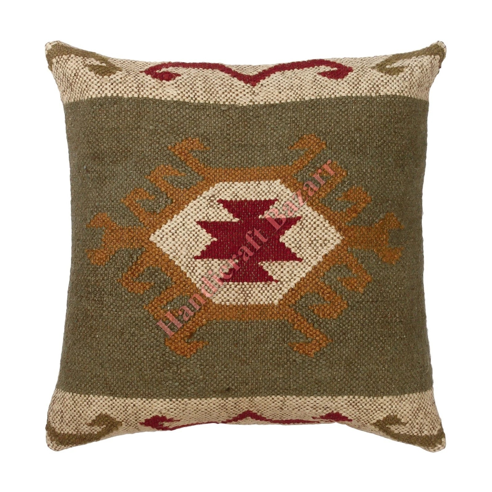 Rustic 2 Pc Kilim Cushion Cover Wool Jute Pillow Living Room Sofa Decor Boho Cas