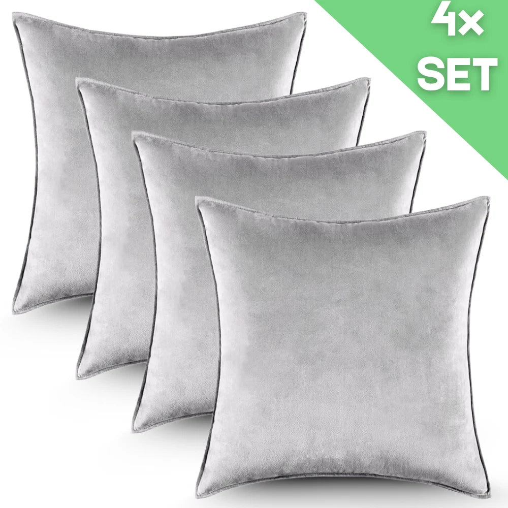 4x Cushion Covers Velvet Cushion Filled Bed Sofa Pillow Settee Protector 18"x18"