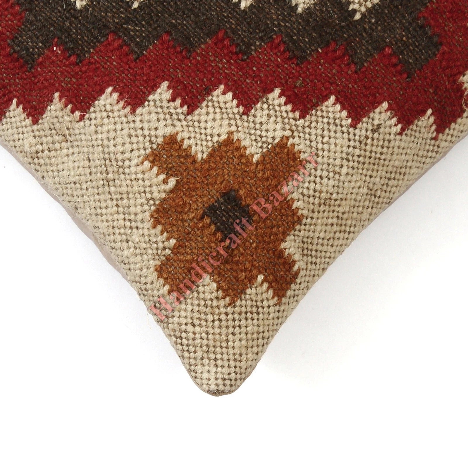 Rustic 2 Pc Kilim Cushion Cover Wool Jute Pillow Living Room Sofa Decor Boho Cas