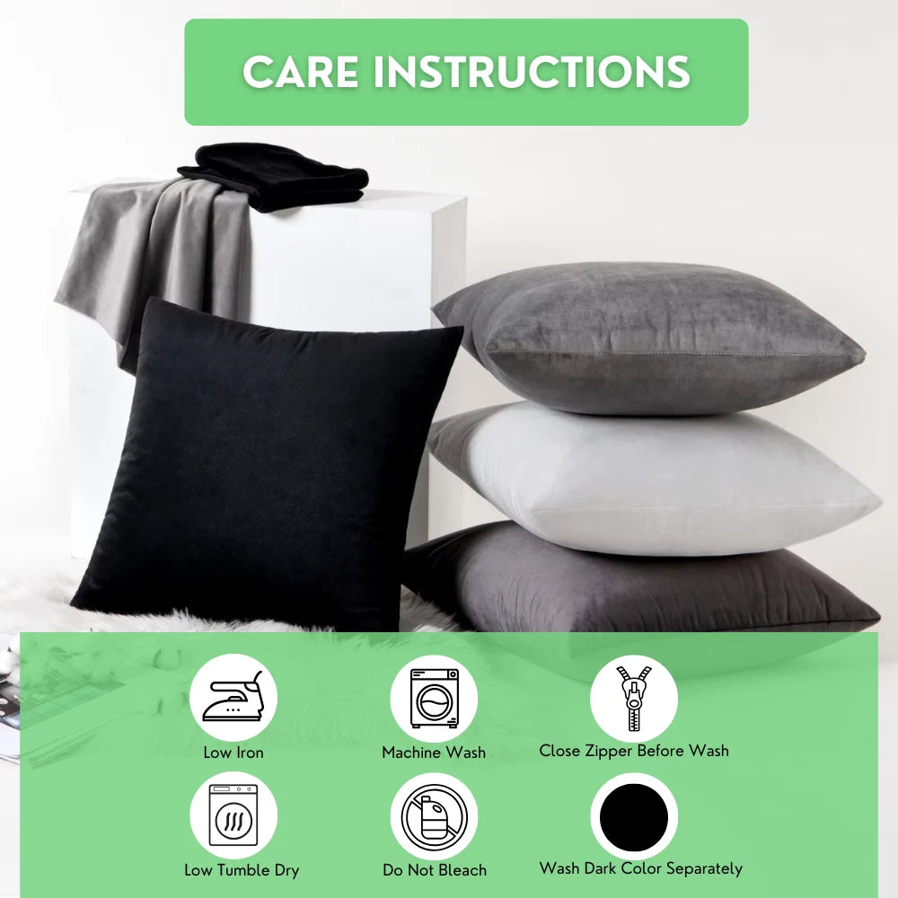 4x Cushion Covers Velvet Cushion Filled Bed Sofa Pillow Settee Protector 18"x18"