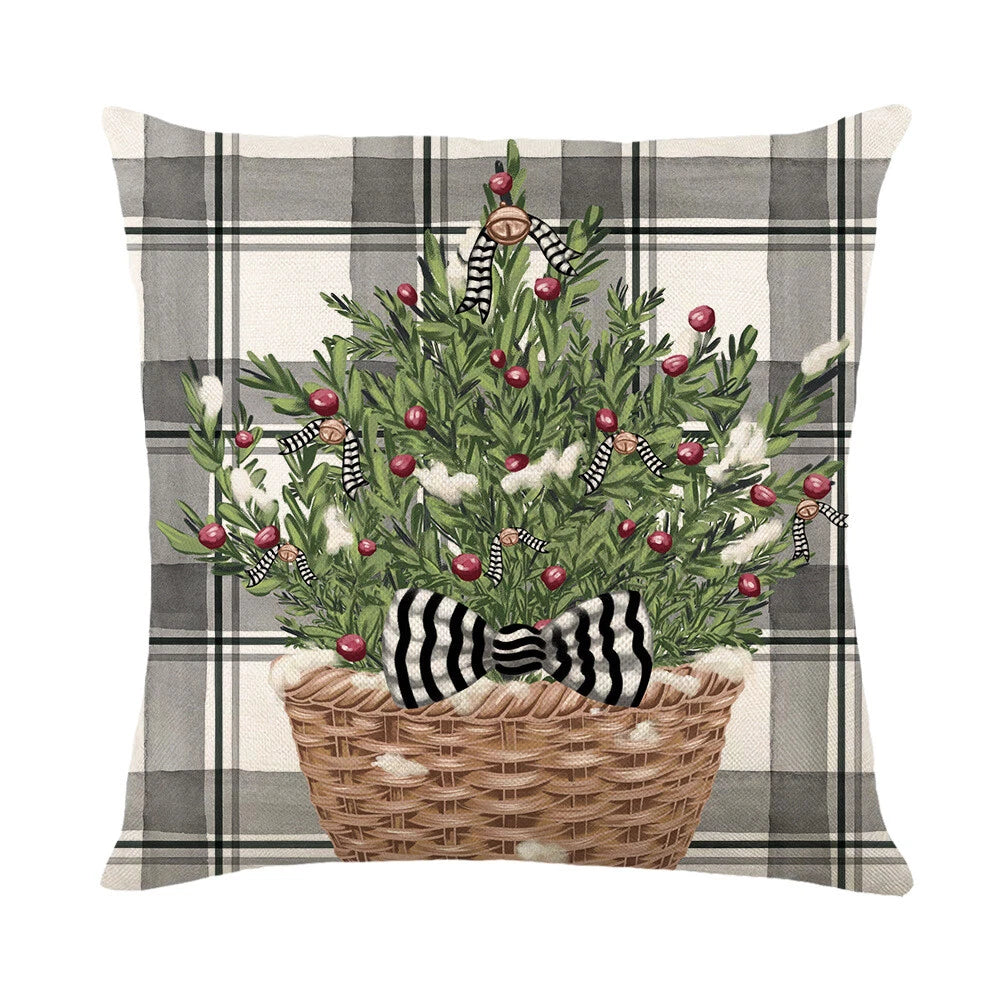 Christmas Pillowcase Linen Back Cushion Cover Festival Gift Sofa Decor Cartoon