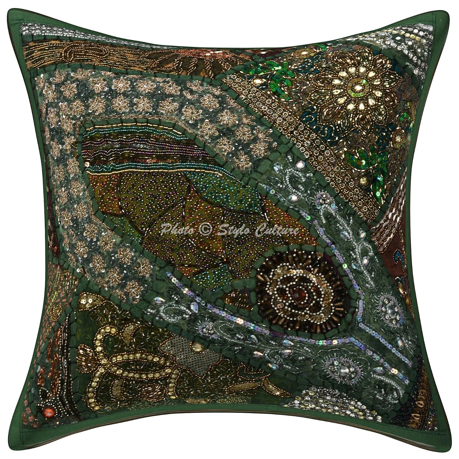 Ethnic Cushion Cover Boho Ethnic Beaded 16 x 16 in Hippie Sofa Car Pillow Case