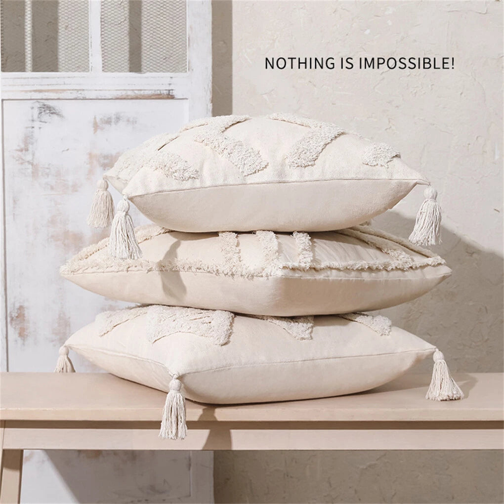 Boho Moroccan Throw Pillow Covers w/ Tassel Tufted Sofa Bed Cushion Cases Home