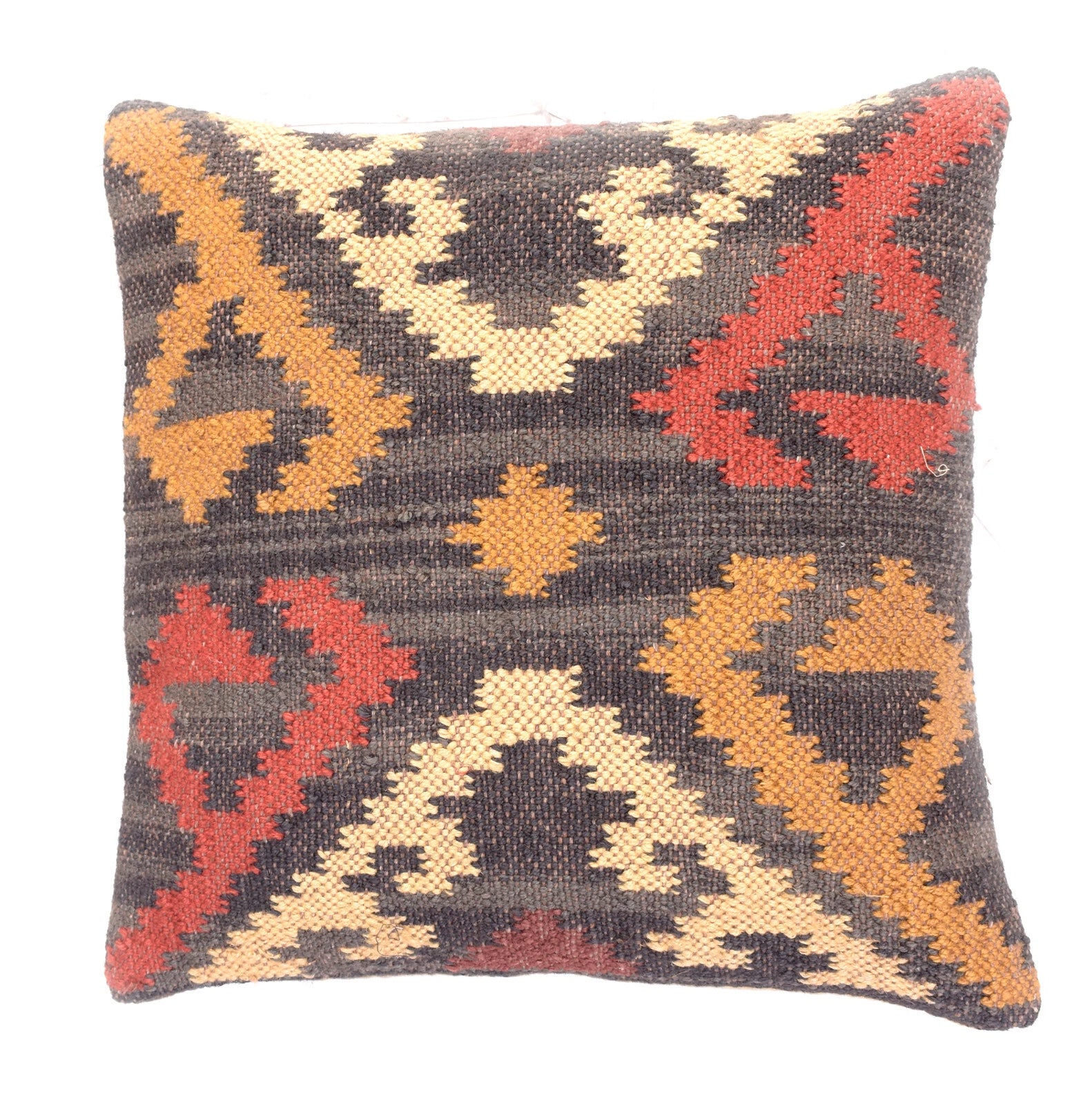 Handwoven Woll Jute Cushion Cover 18x18 Vinatge Sofa Pillow Case Kilim Chair Pad