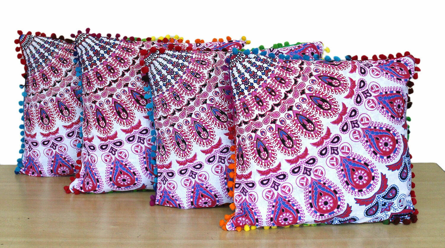 Mandala Square Pillowcase 16x16" Handmade Cotton Pom Pom Cushion Covers Sofa bed