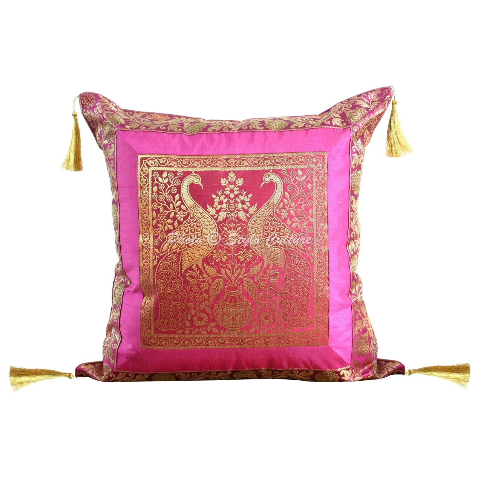Pillow Cover Peacock Brocade Jacquard Decor Car Sofa Cushion Case 18 x 18 in