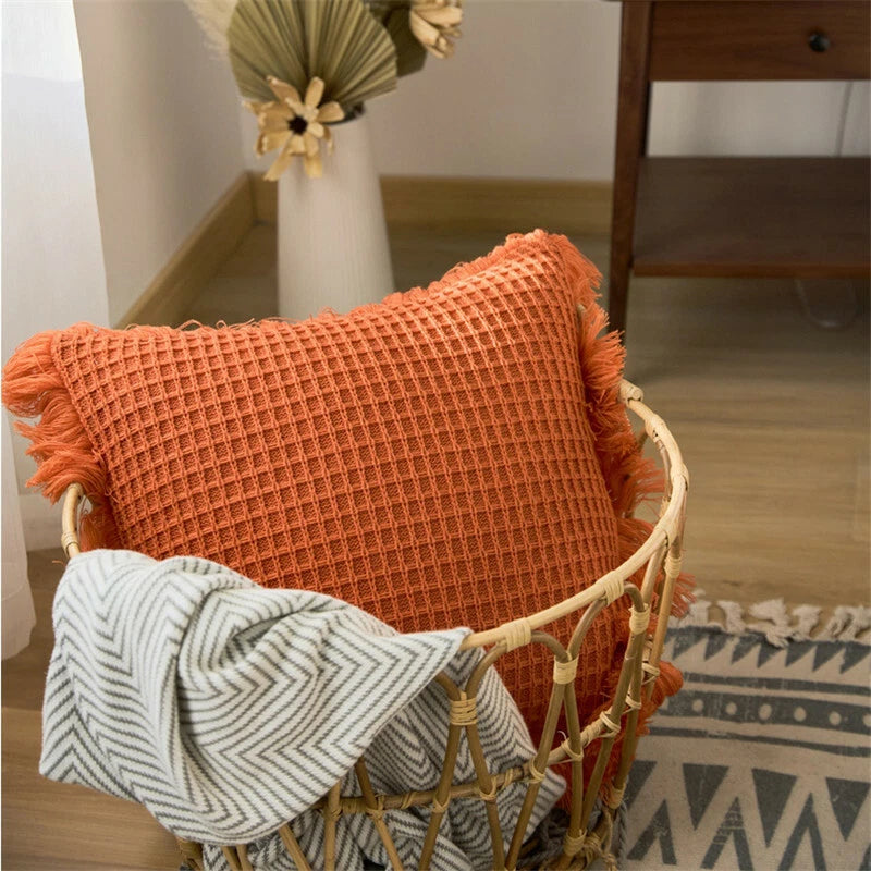 Sofa Bed Knitted Pillowcase Square Tassel Throw Waist Cushion Covers Chair Decor