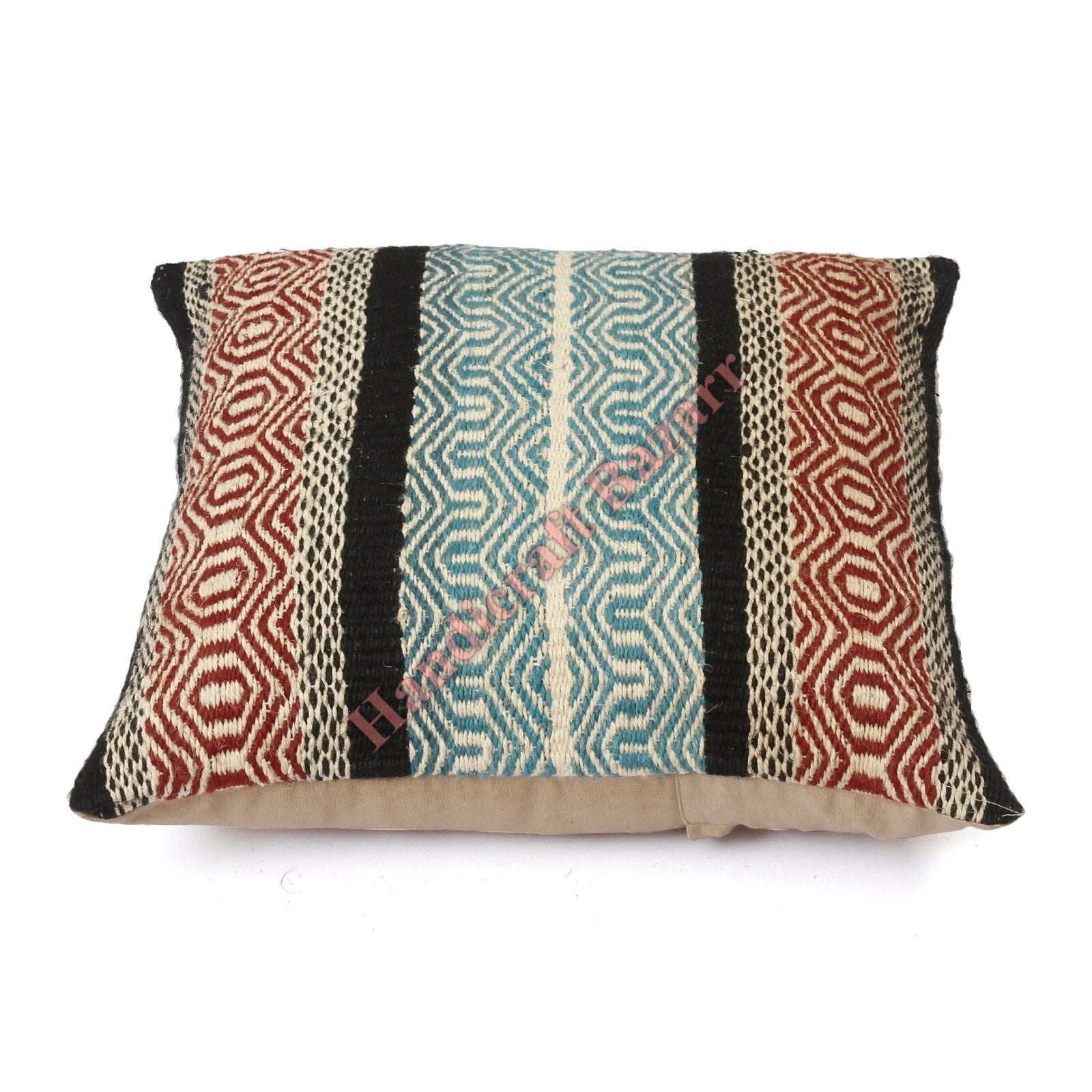 Rustic 2 Pc Kilim Cushion Cover Wool Jute Pillow Living Room Sofa Decor Boho Cas