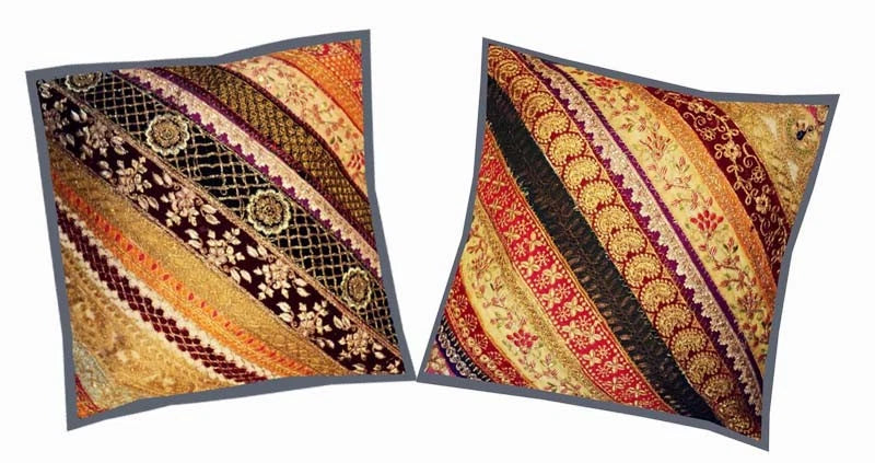 16" SET OF 2 PC INDIAN HOME SOFA DECOR THROW ACCENT FLOOR CUSHION PILLOW COVERS