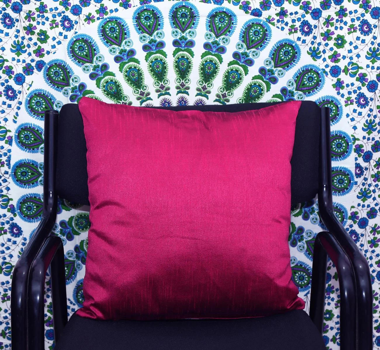 16" Square Ethnic Dupioni Silk Solid Pillow/Cushion Cover Sofa Throw Magenta