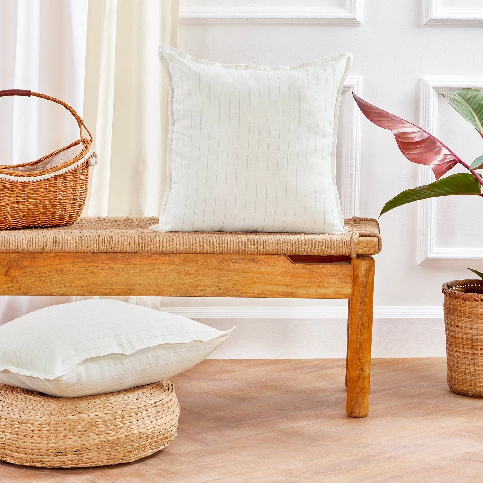 Solino Home Square Linen Pillow Cover for Cushion Couch, Sofa Bed, Santa Barbara