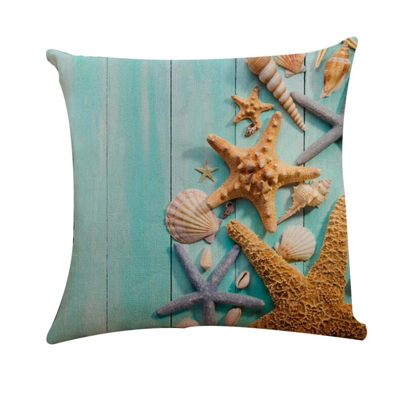 PILLOW COVER Ocean Beach Sea Blue Starfish Shells Bed Sofa Cushion Case 18x18