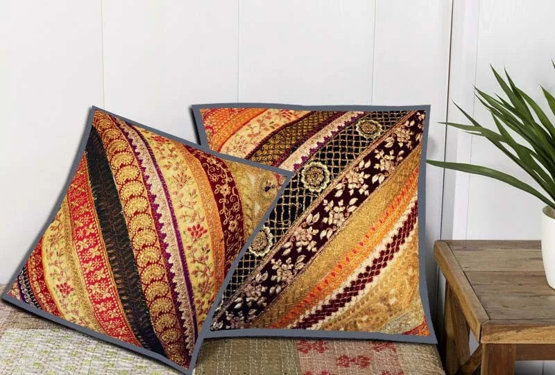 16" SET OF 2 PC INDIAN HOME SOFA DECOR THROW ACCENT FLOOR CUSHION PILLOW COVERS