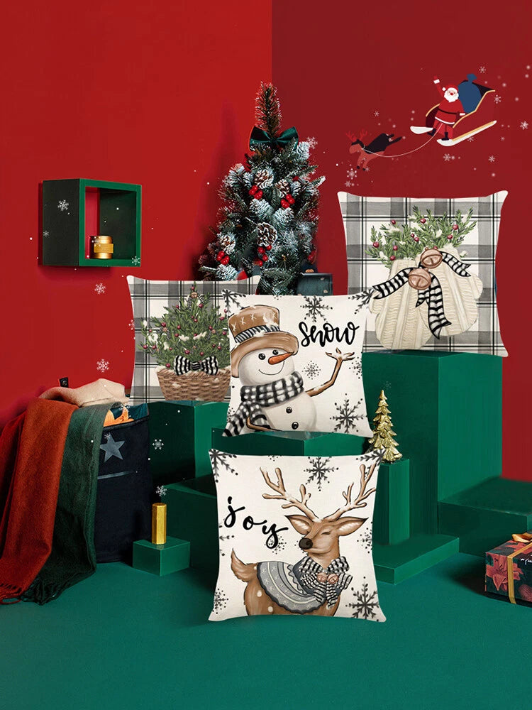 Christmas Pillowcase Linen Back Cushion Cover Festival Gift Sofa Decor Cartoon