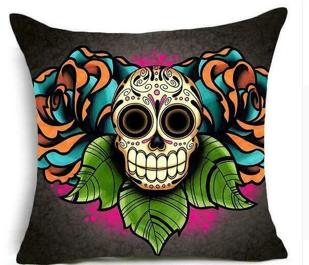 Plant Rocking Punk Skull Pillows Cover Home Sofa Decorative Pillows Cushion 18"