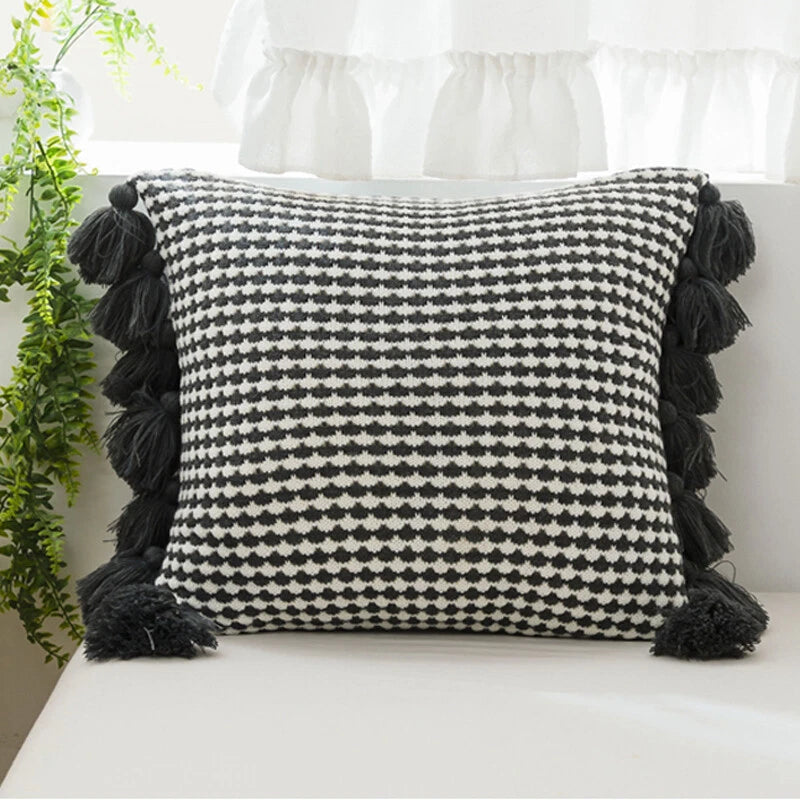 Sofa Bed Knitted Pillowcase Square Tassel Throw Waist Cushion Covers Chair Decor
