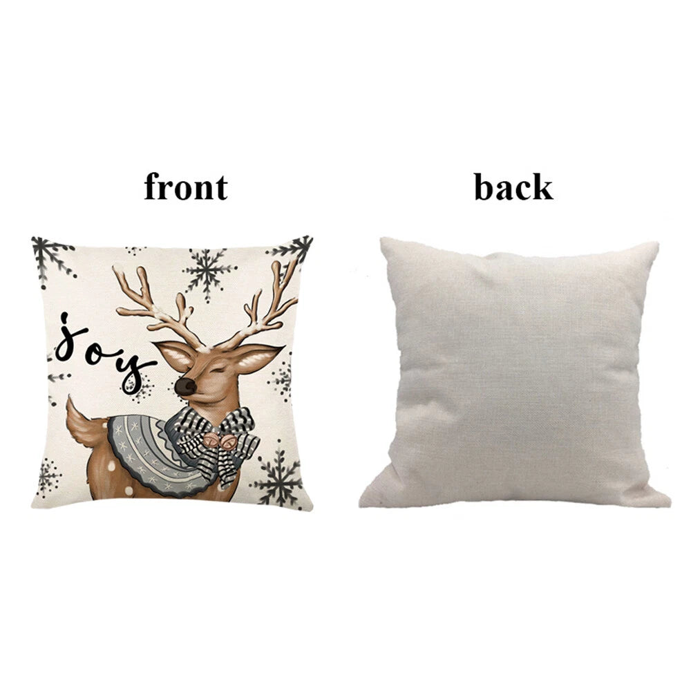 Christmas Pillowcase Linen Back Cushion Cover Festival Gift Sofa Decor Cartoon