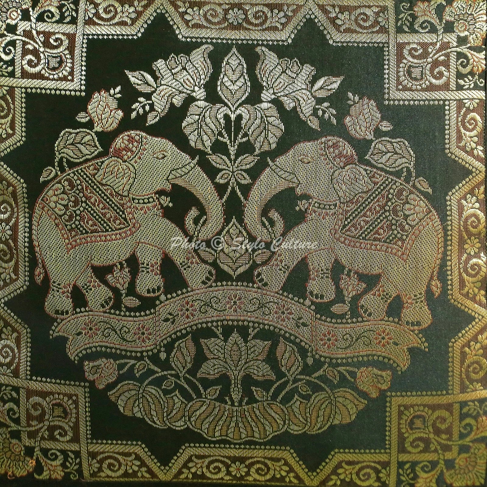 Home Decor 18 x 18 in Cushion Cover Brocade Jacquard Elephant Pillow Case