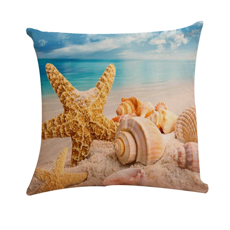 PILLOW COVER Ocean Beach Sea Blue Starfish Shells Bed Sofa Cushion Case 18x18