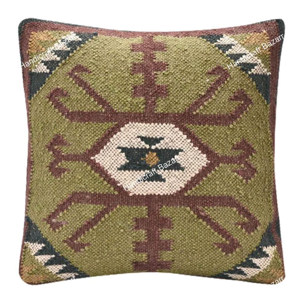 Indian Jute Cushion cover 18x18 inch Vinatge Handwoven Pillow Sham For Sofa chai