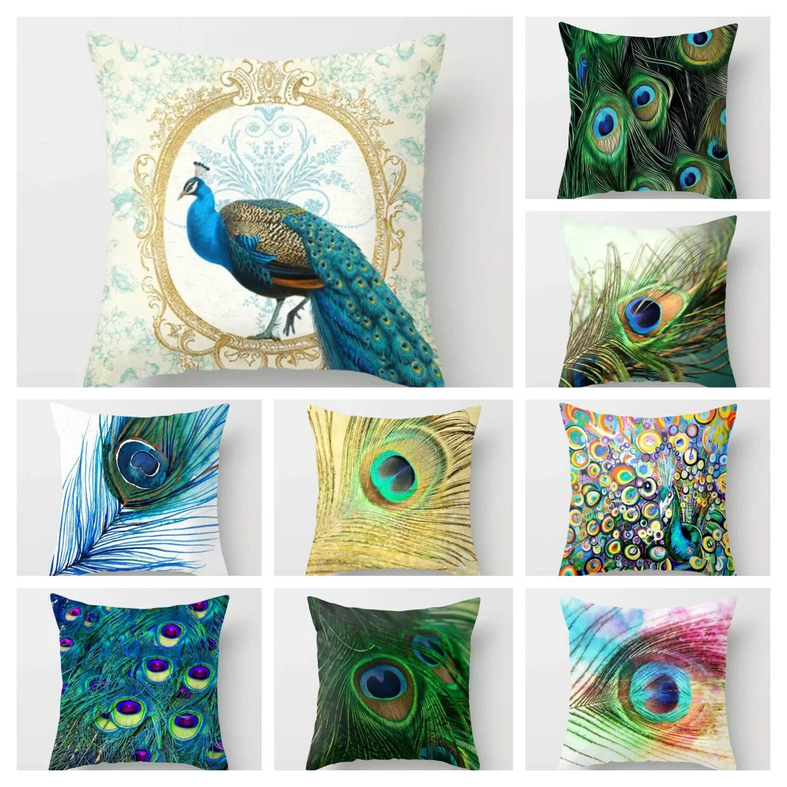 Peacock Feather Home Decor Printed Pillow Case Sofa Bed Throw Cushion Cover Mix