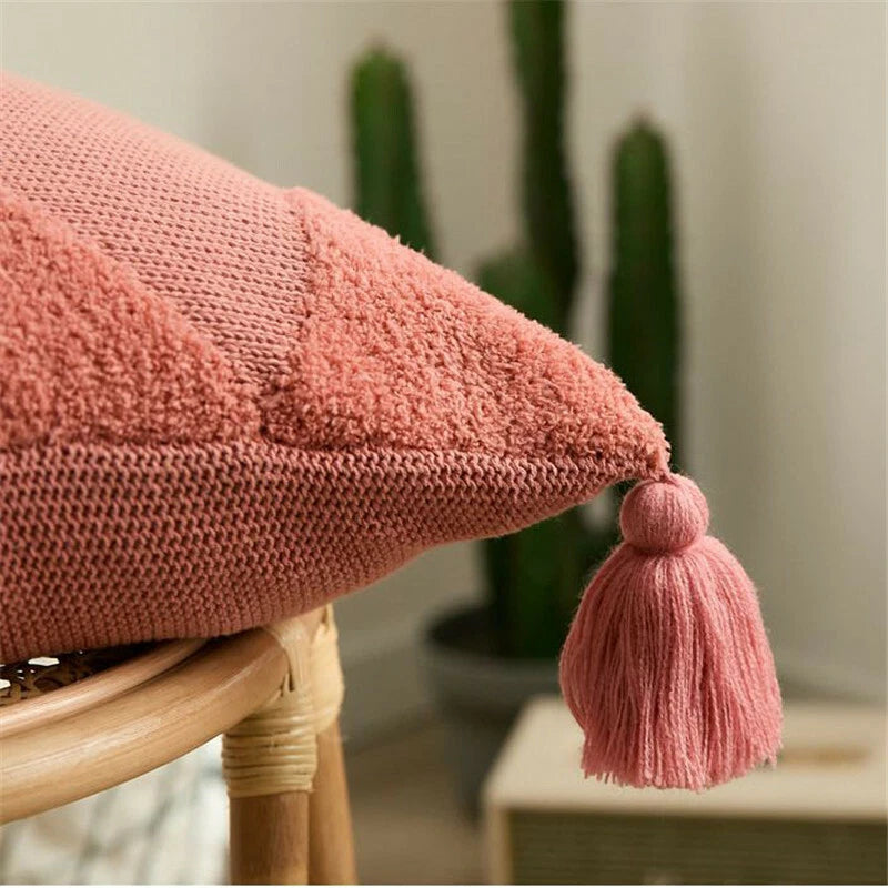Knitted Cushion Covers Waist Throw Pillowcase Pom Pom Sofa Car Office Home Decor