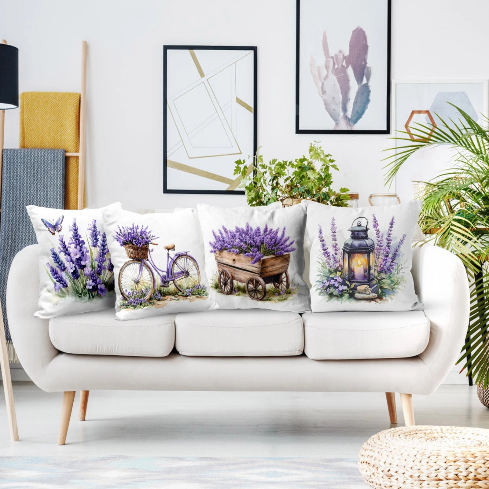 4pcs Butterfly Purple Lavender Floral Pillow Case Cushion Cover Sofa Home Decor