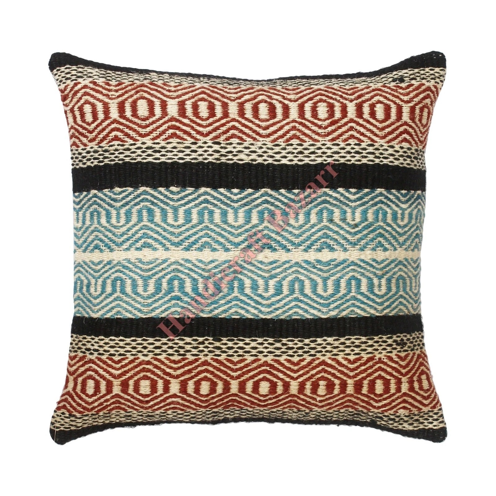 Hallway Docor Sofa Sham Pillowcase Indian Kilim Cushion Cover 2 Pc Wool jute 18"