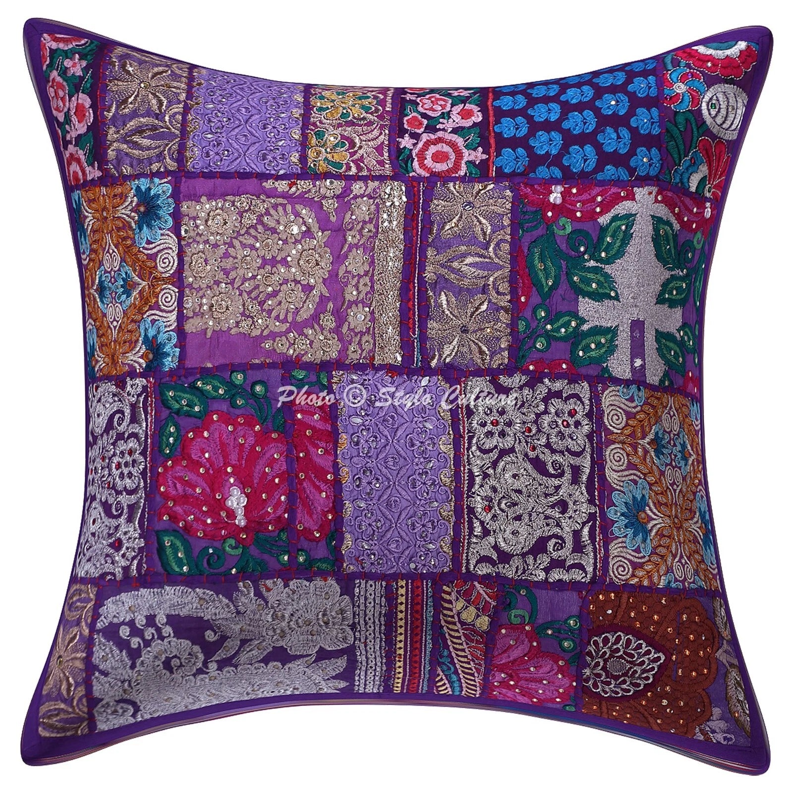Ethnic Cushion Cover Patchwork Vintage 20 x 20 in Hippie Sofa Car Pillow Case