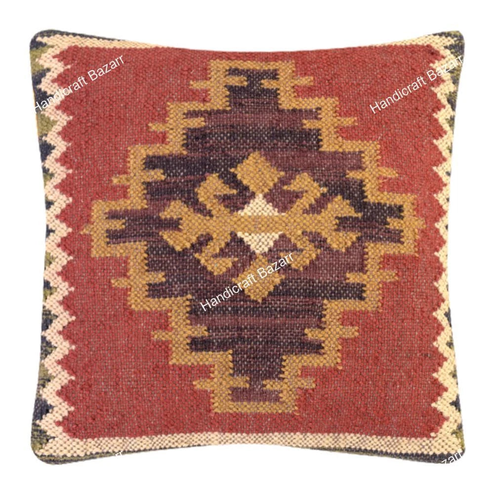 Indian Jute Cushion cover 18x18 inch Vinatge Handwoven Pillow Sham For Sofa chai