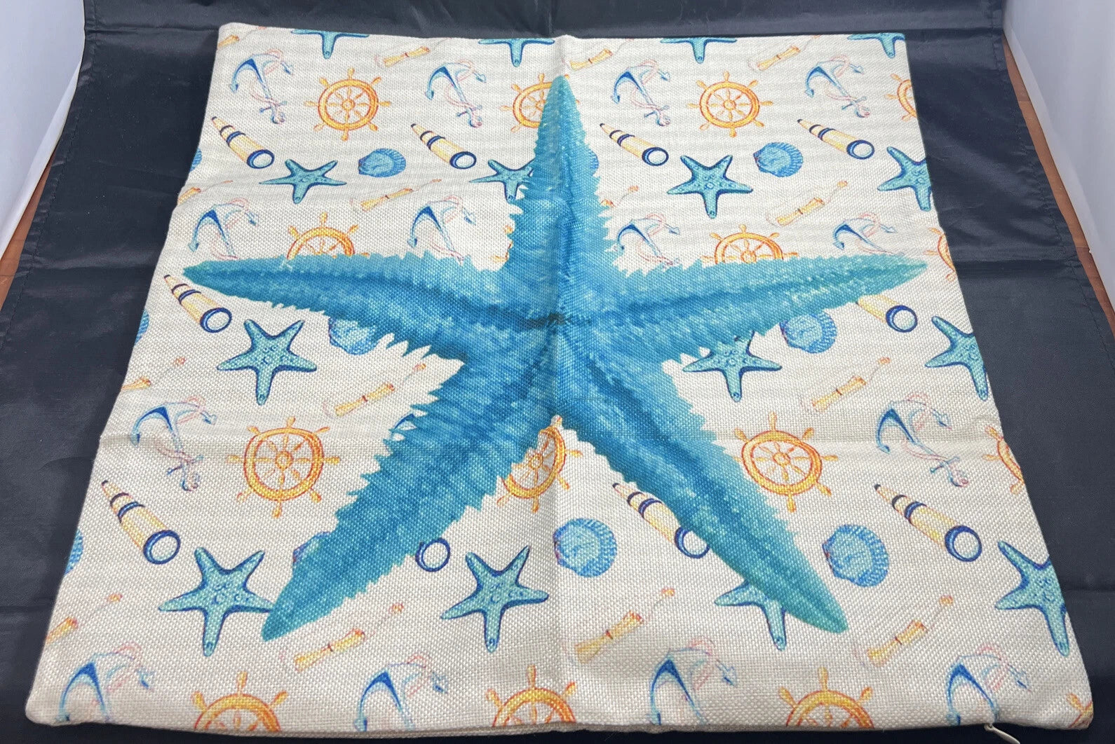 PILLOW COVER Royaburst Blue Starfish Bed Sofa Cushion Case 18x18. New