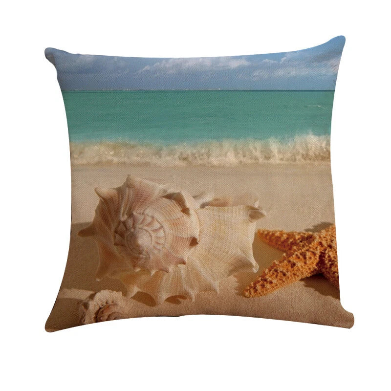 PILLOW COVER Ocean Beach Sea Blue Starfish Shells Bed Sofa Cushion Case 18x18