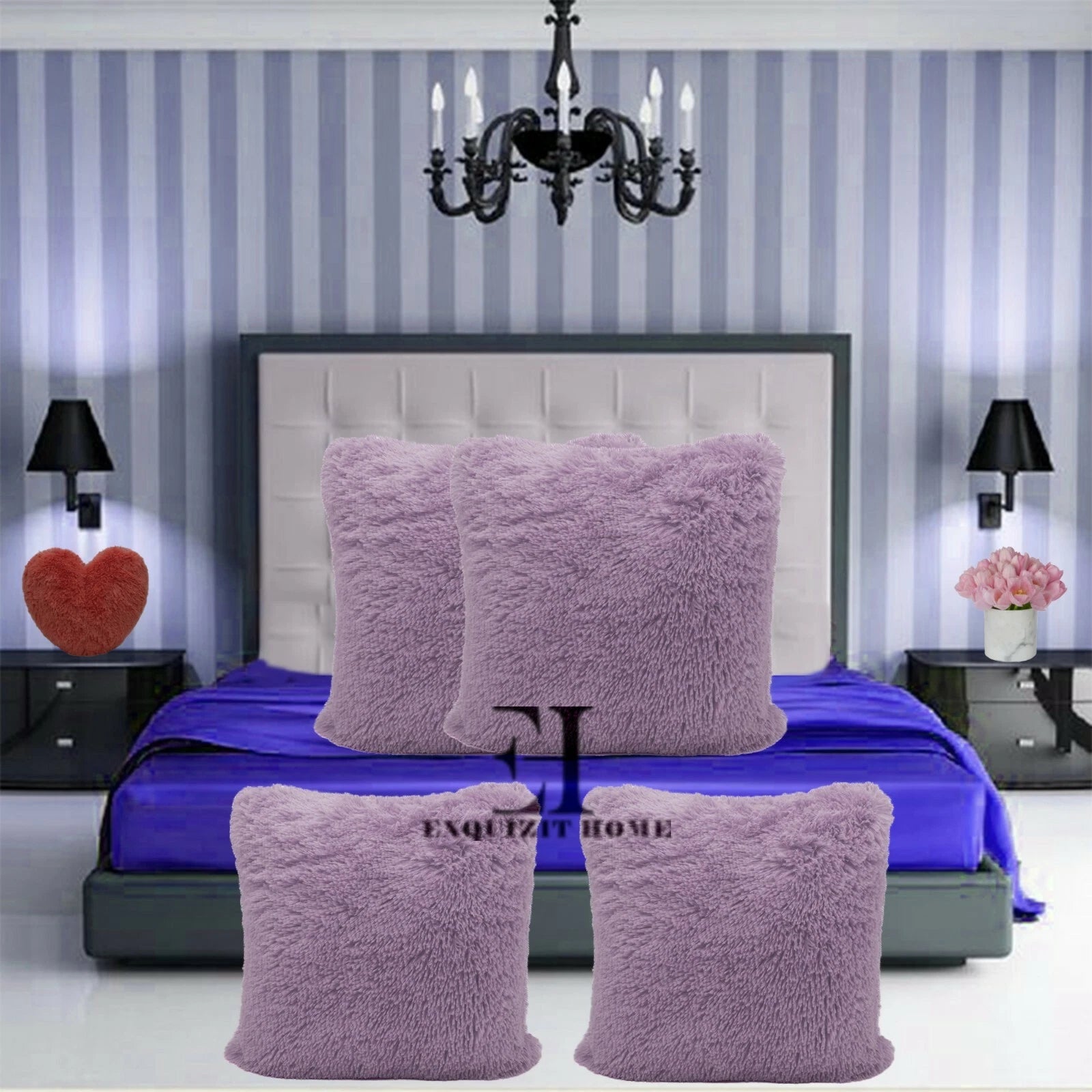 Teddy Fleece Set of 4 x Cushion Covers 43 x 43cm Warm Super Soft Home Sofa Decor