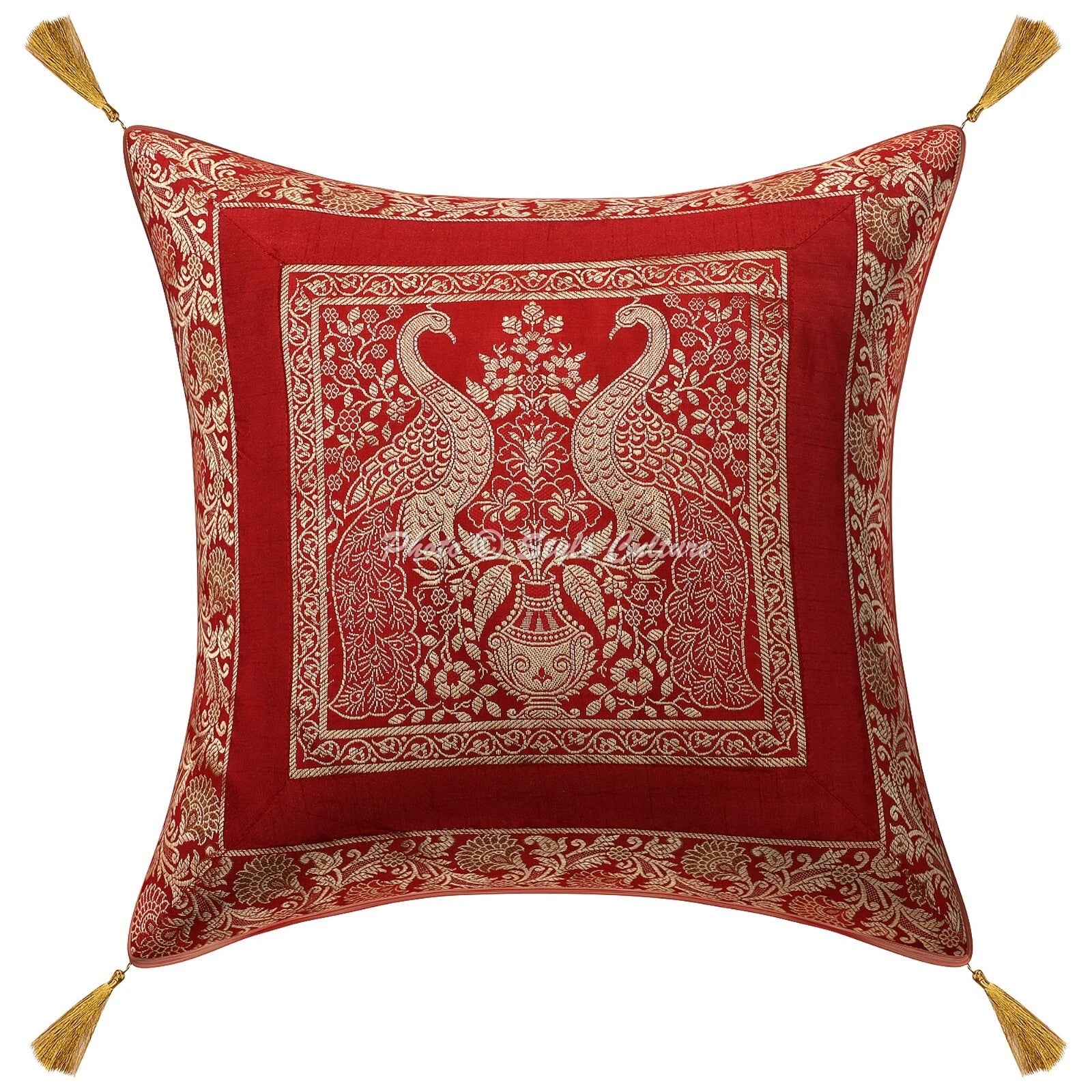 Pillow Cover Handcrafted Brocade Jacquard Decor Car Sofa Cushion Case 18 x 18 in