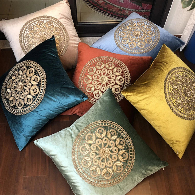 20"x20" Gold Embroidery Velvet Fabric Throw Pillow Covers Sofa Bed Cushion Cover