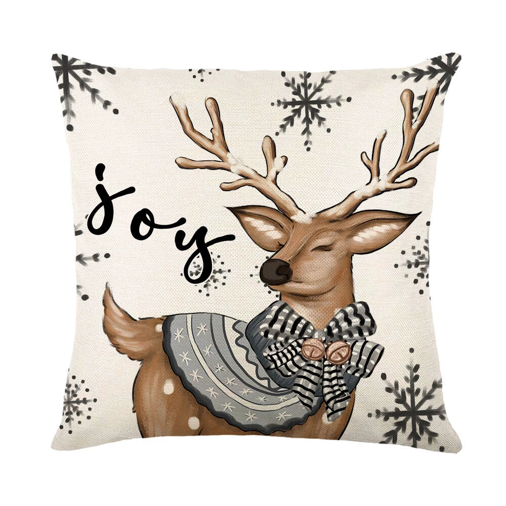Christmas Pillowcase Linen Back Cushion Cover Festival Gift Sofa Decor Cartoon