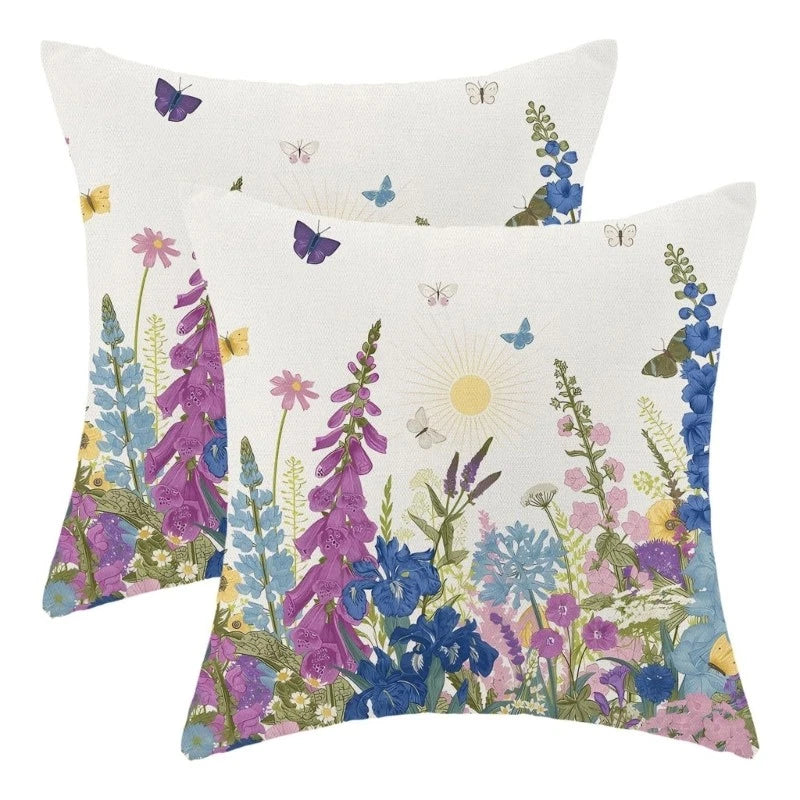 2 Flower Print Pillow Case Polyester Fiber Sofa Bed Decorations Cushion Covers
