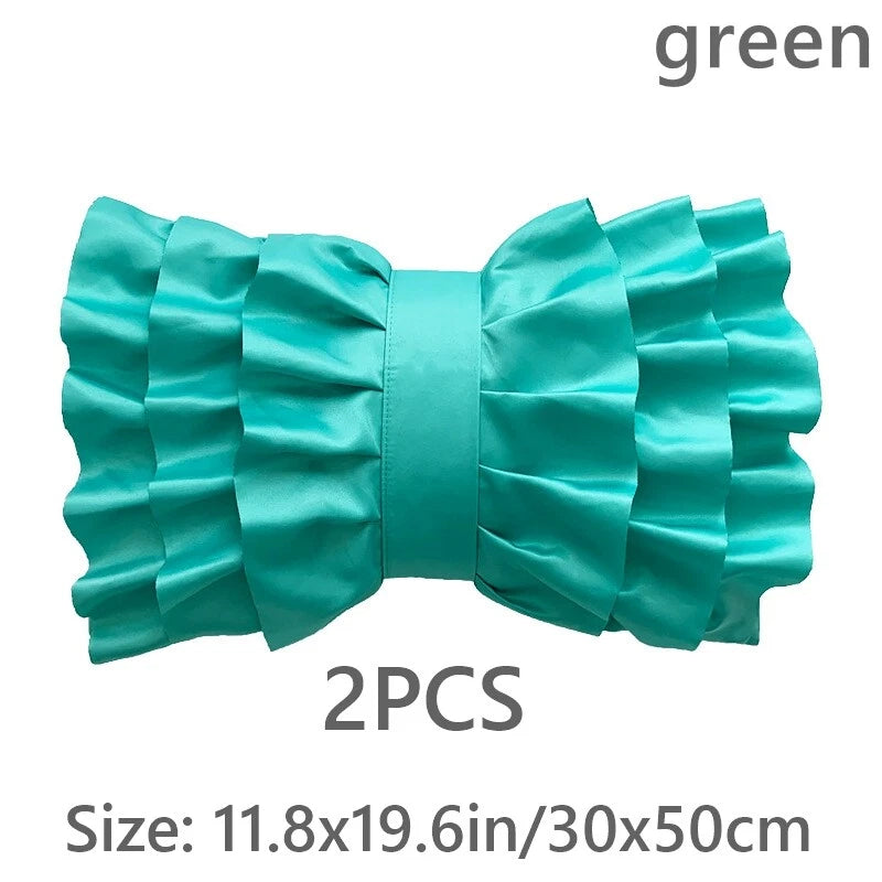 2X Satin Bowknot Ruffle Pillowcase Throw Cushion Pillow Case Cover Sofa Bed