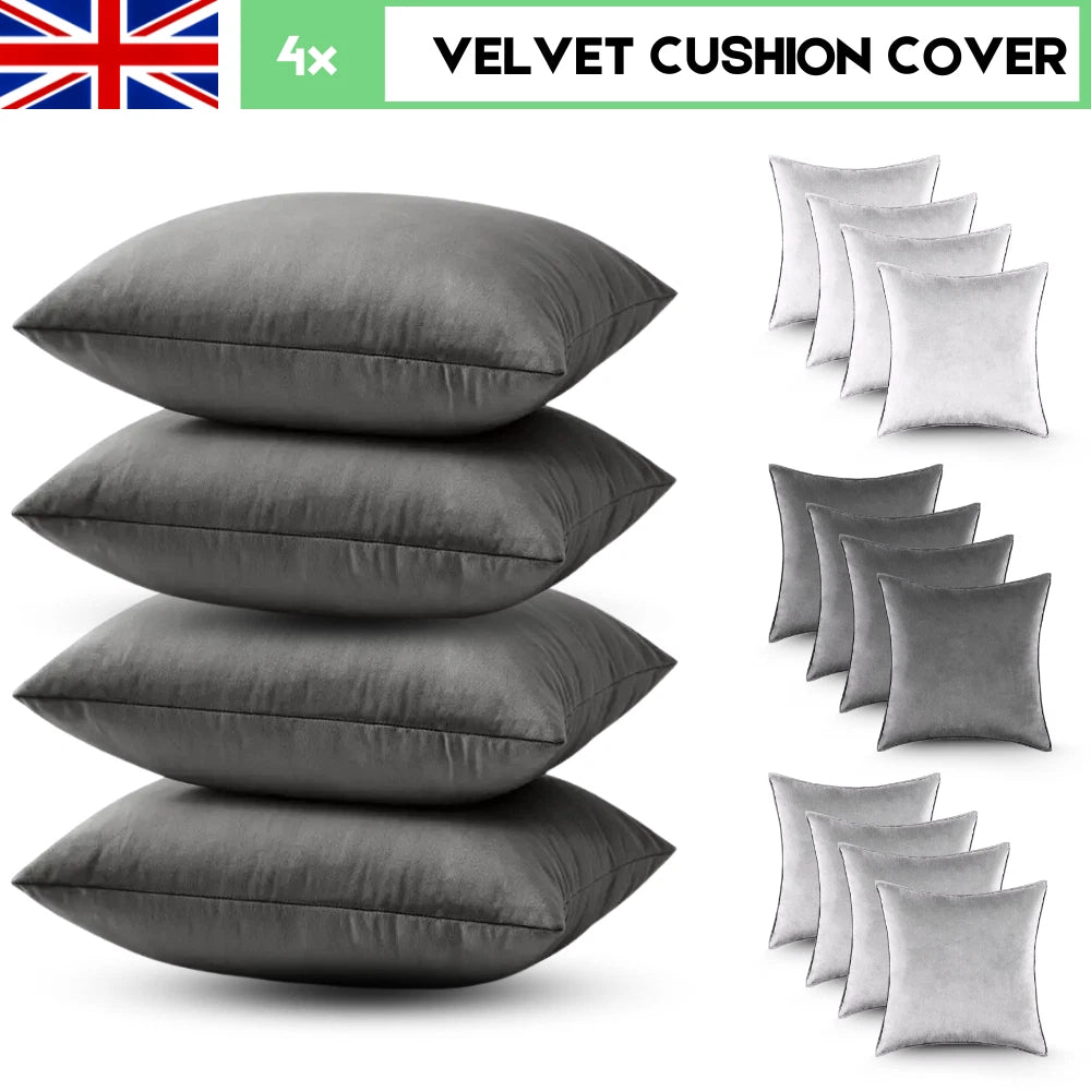 4x Cushion Covers Velvet Cushion Filled Bed Sofa Pillow Settee Protector 18"x18"