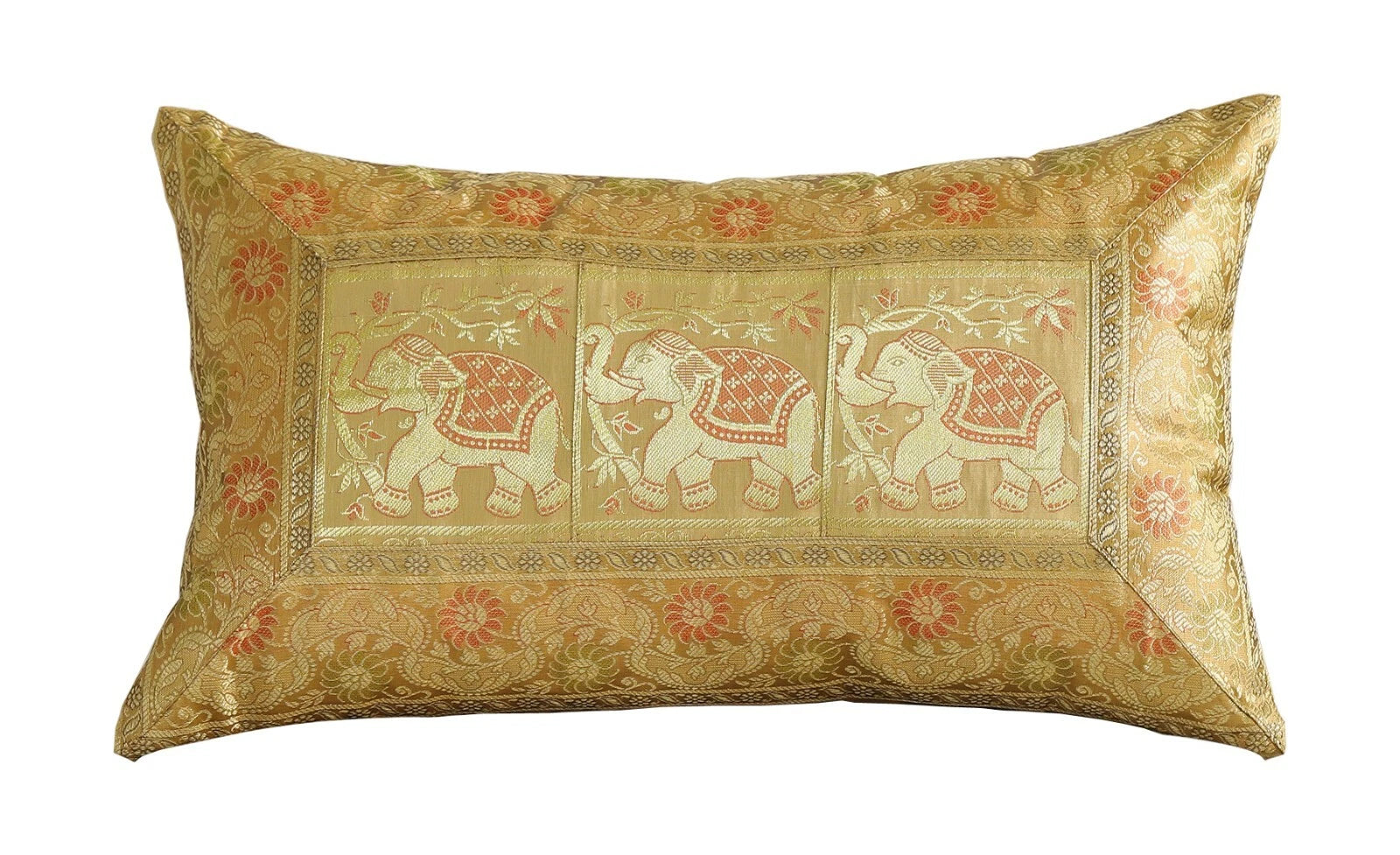 Indian Home Decor Bedding & Sofa Pillow Case Brocade Silk Cushion Cover 12"x20"