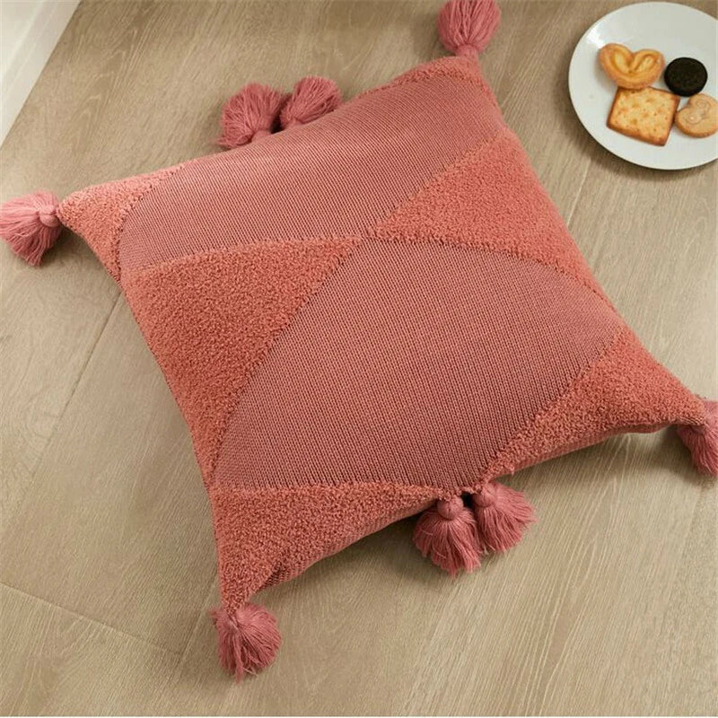 Knitted Cushion Covers Waist Throw Pillowcase Pom Pom Sofa Car Office Home Decor