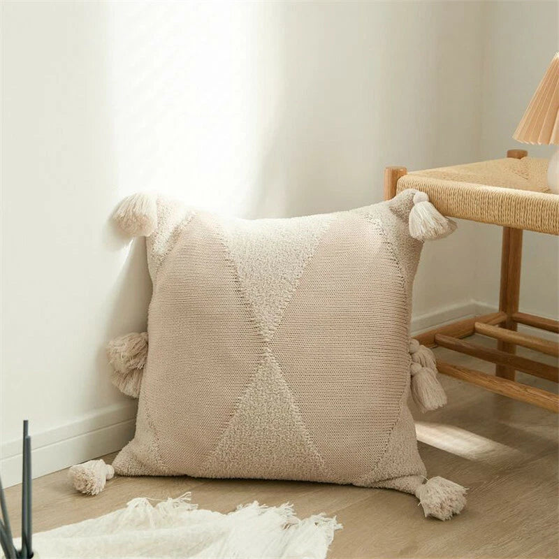 Knitted Cushion Covers Waist Throw Pillowcase Pom Pom Sofa Car Office Home Decor