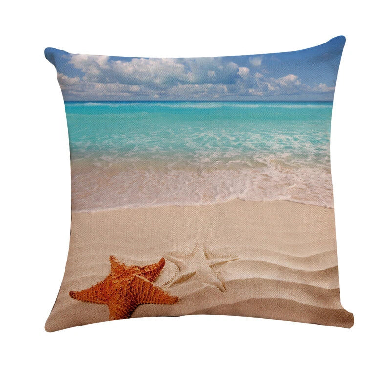 PILLOW COVER Ocean Beach Sea Blue Starfish Shells Bed Sofa Cushion Case 18x18