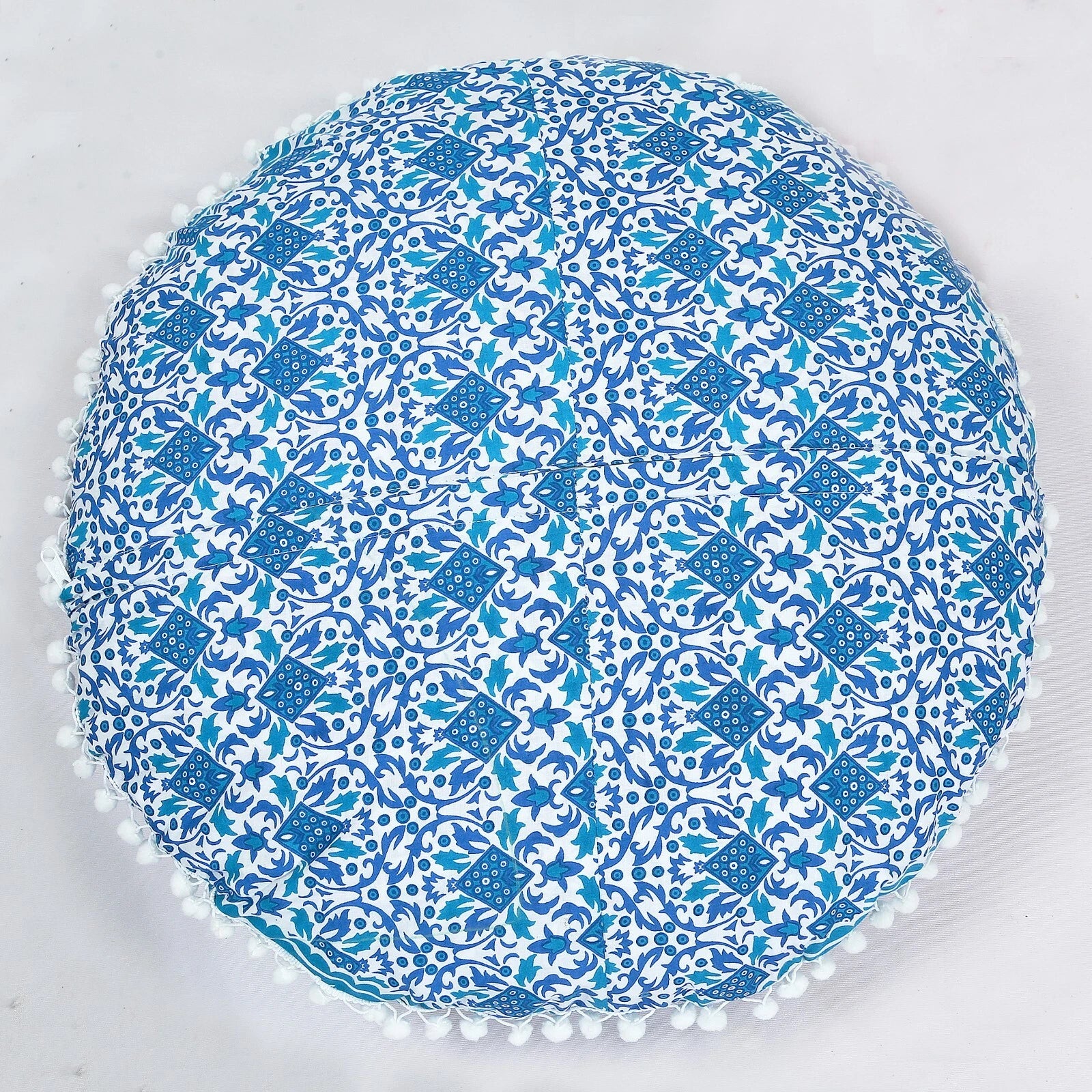 Blue Round Boho Cushion Cover Meditation Indian Cotton Sofa Bed Pillowcase 55cm